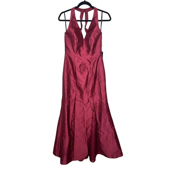 Alfred Sung NWT Burgundy Satin Halter Trumpet Gown Bridesmaid Wedding Prom 4 - Picture 3 of 9